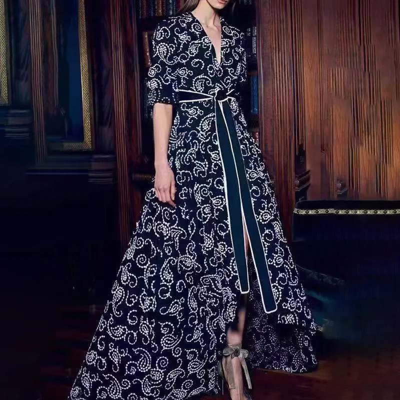 2019 модное подиумное Макси Платье женское с длинным рукавом Кружевное необычное