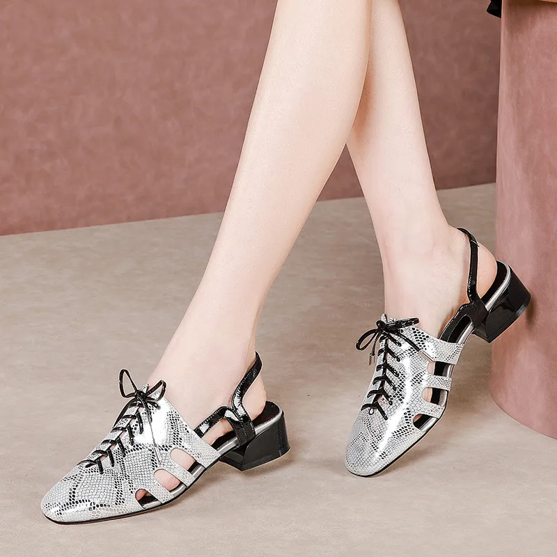 

VERCONAS Women Bandage Lace Up New Arrival Thick Heel Round Toe Basic Shoes Thick Heels Sandals Genuine Leather Shoes Woman