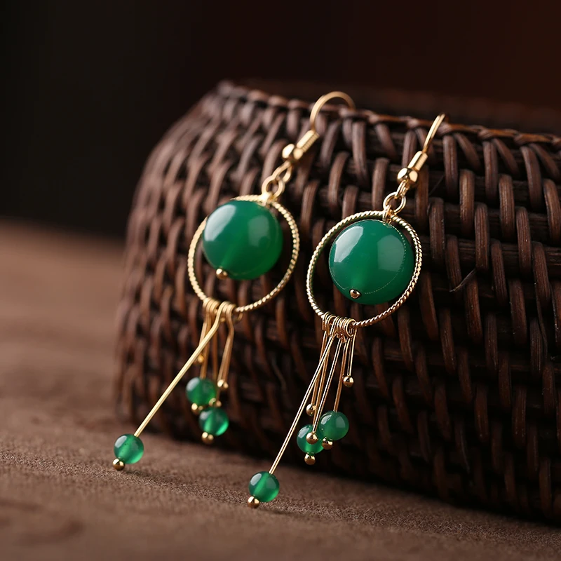 Винтажные серьги кисточки в китайском дворцовом стиле из серебра 925 пробы для