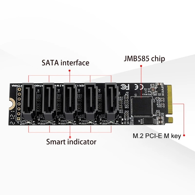 

F19E M.2 (PCIe 3.0) to SATA 3.0 6G SSD Adapter Portable 5Port Computer Expansion Card with Over Voltage Protection