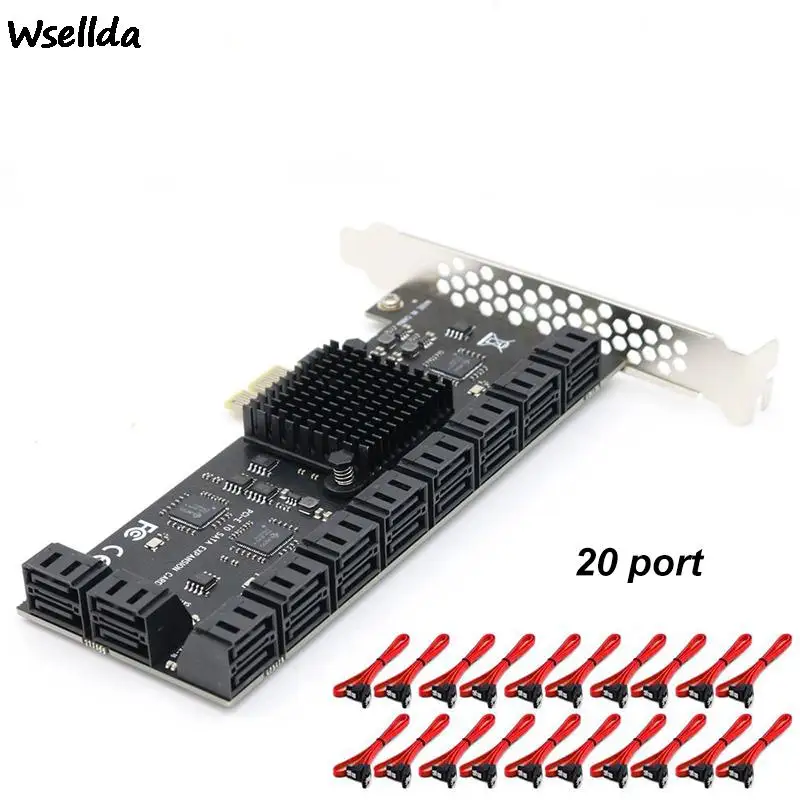 

SATA PCIe Card 20 Ports With 20 SATA Cables 6 Gbps 1X SATA 3.0 PCIe Card Support 20 SATA 3.0 Devices 1X Chia Mining PCI Express