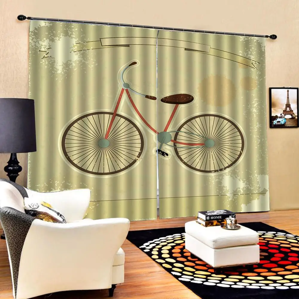 Cartoon Bicycle Curtains Healthy Active Lifestyle Travel Living Room Bedroom Large Window Drapes | Дом и сад
