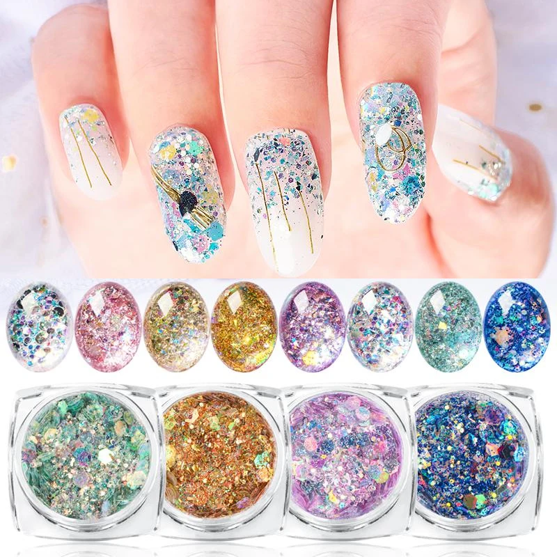 1 коробка для ногтей блестки хлопья Блестящий 3D шестигранный дизайн порошок Spangles