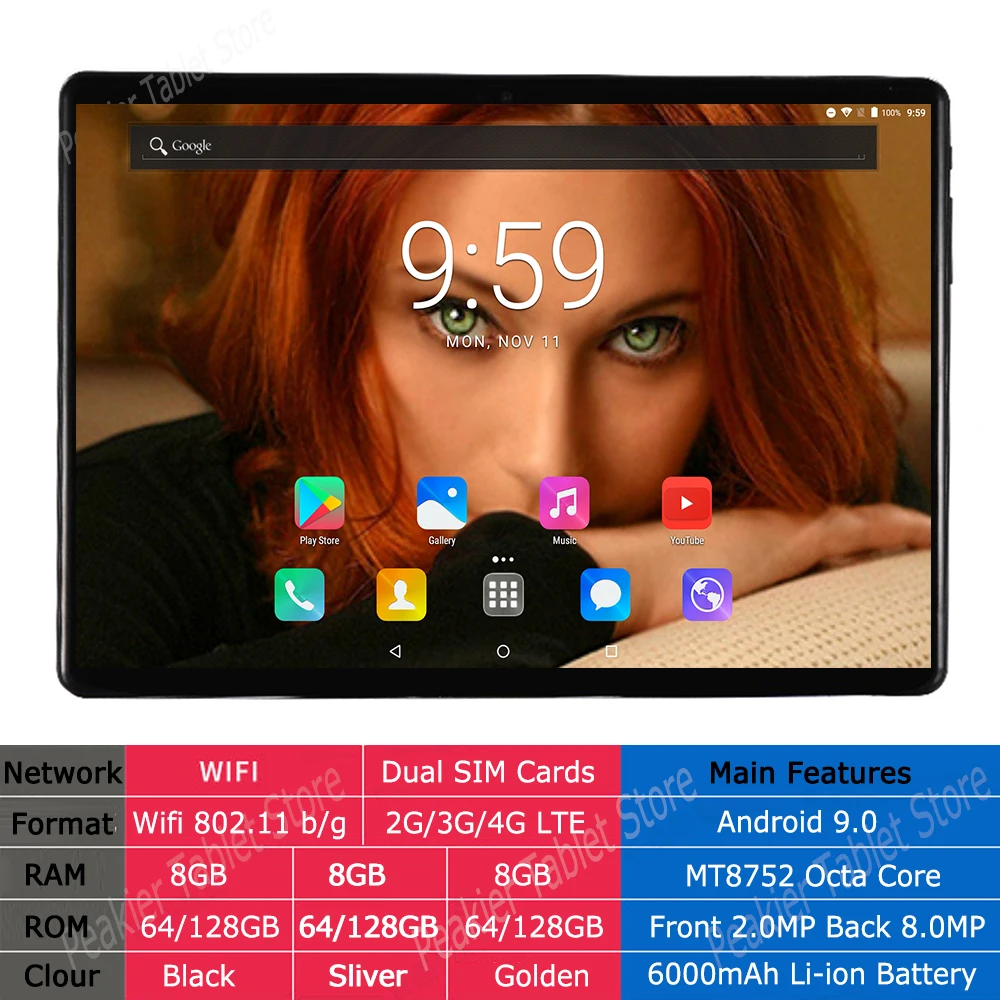 Супер закаленное стекло 10 дюймов планшетный ПК Android 9,0 3G 4G LTE Планшеты 8 Гб ram 128 Гб rom Dual SIM ips 1280*800 планшеты 10,1+ подарки