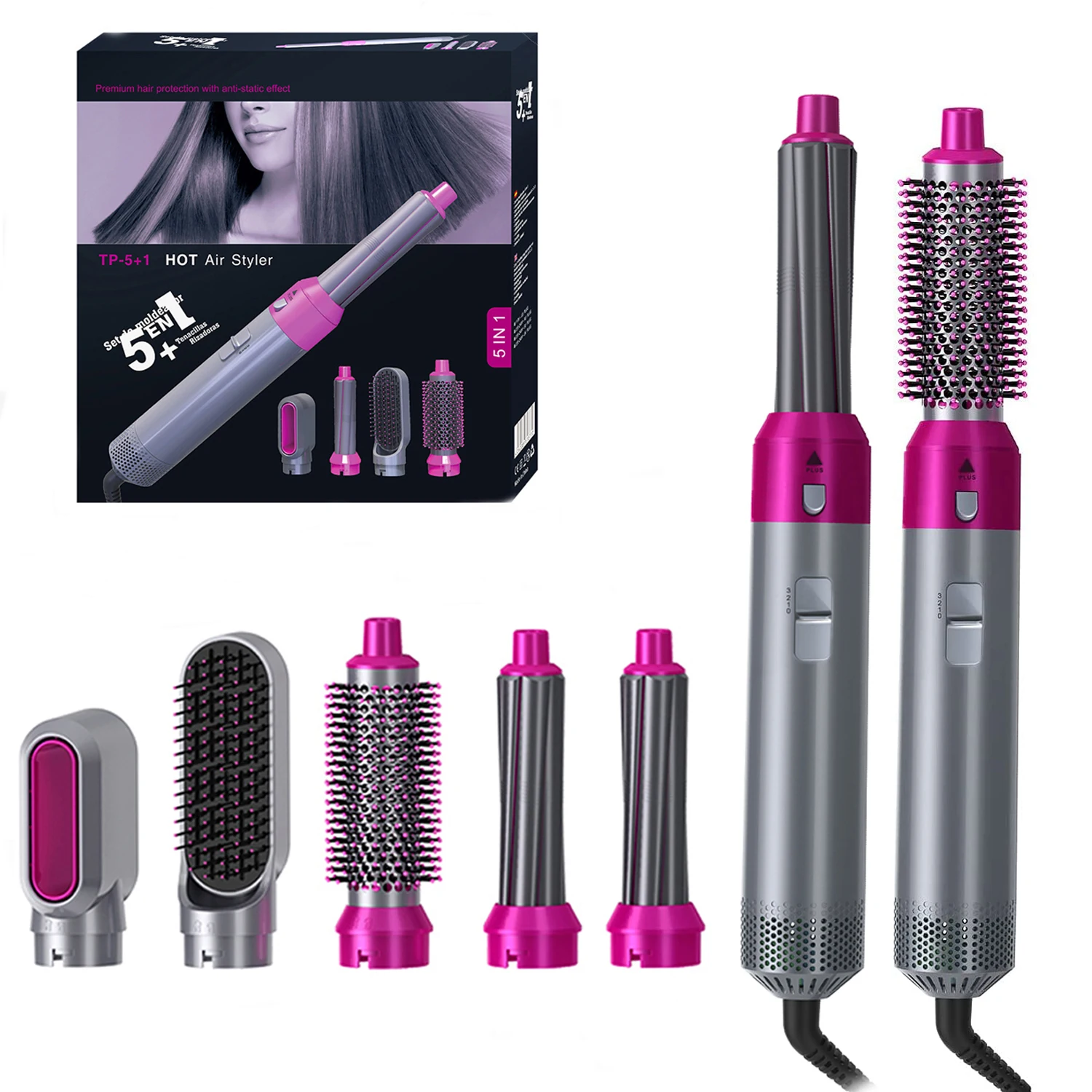 Hair Dryer 5 in 1 Set Hot Air Comb Professional Curling Iron Hair Straightener Styling Tool Househol