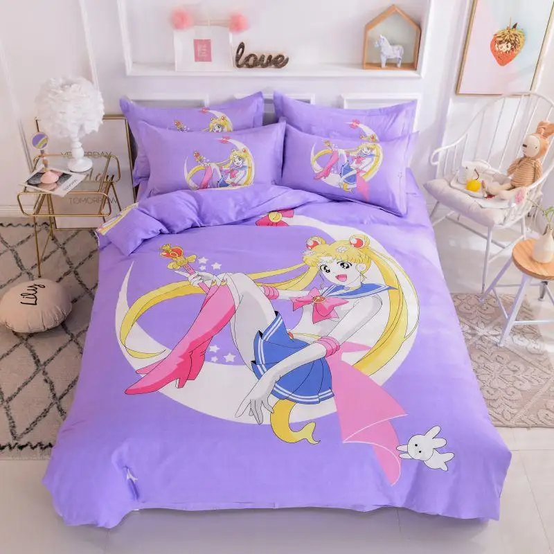 

Anime Sailor Moon Bedding Sets Kawaii Kids 100% Cotton Bed Sheet Pillowcase Tsukino Usagi Pink Cute Girls Duvet Cover Set