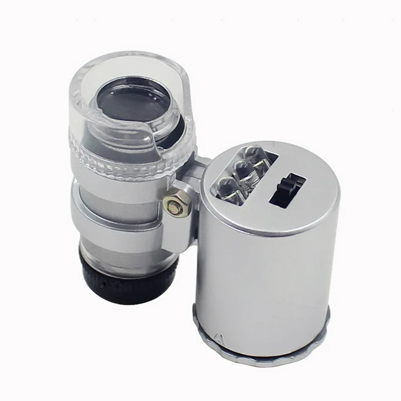 Мини 60/45x микроскоп увеличительное с Светодиодный УФ-светильник карманная