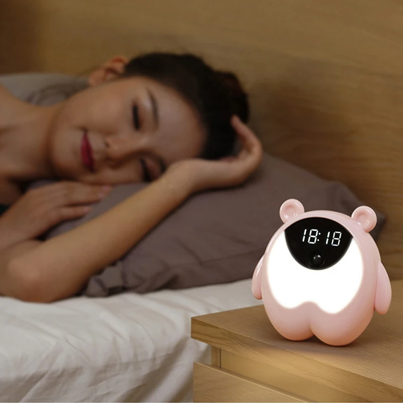 Милый Мишка Ночной светильник индукционный будильник красочный электронный