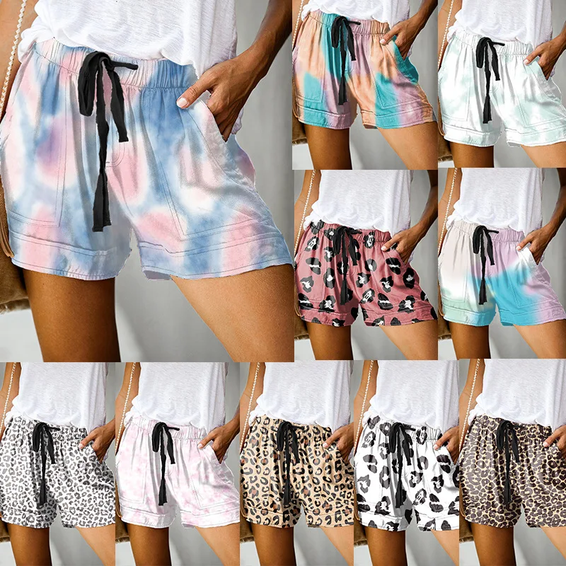 

2021 New Tie Dye Print Summer Women's Shorts Beach Mid Waist Straight Tube Shorts Fashion Women Casual Plus Size Short Pants 5XL