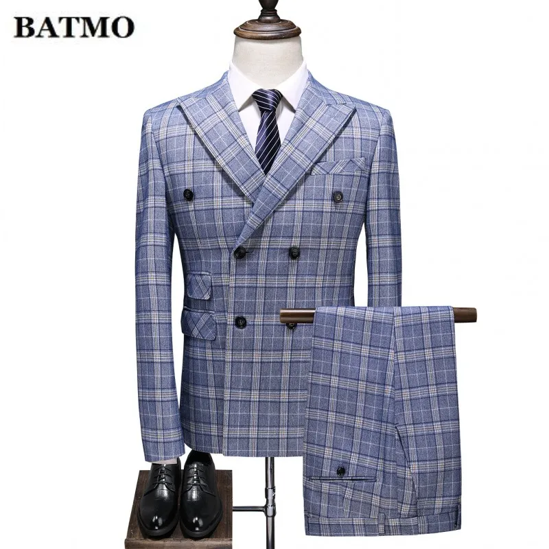 

Блейзер Batmo мужской свадебный, двубортный, в синюю клетку, осень 2019