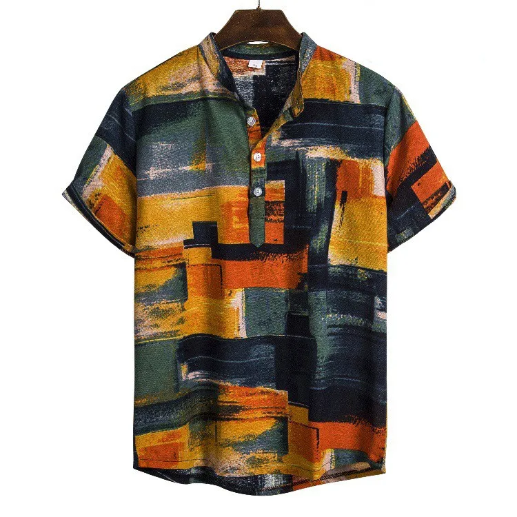 Feitong Patchwork Shirt Men Short Sleeve Summer Tops Hawaiian Beach Flower For Asian Size Button Pullover Male | Мужская одежда