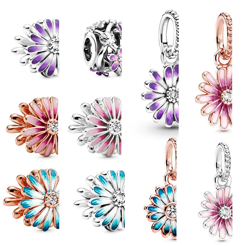 

2Pcs/Lot Spring Style Blooming Daisy Pendant Beads Fit Original DIY Charms Bracelet Necklaces For Women Lover Jewelry Making