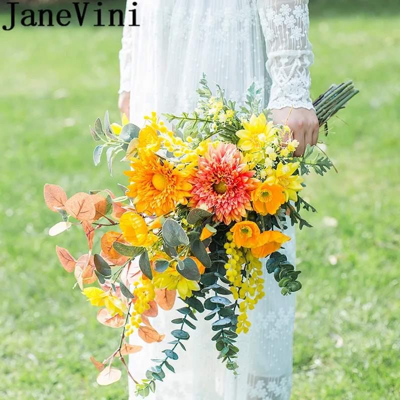 Свадебные букеты из искусственных цветов оранжево желтого цвета|Свадебные
