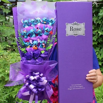 Ститч с мылом цветочный букет плюшевая кукла Игрушка Аниме Лило ПВХ животные