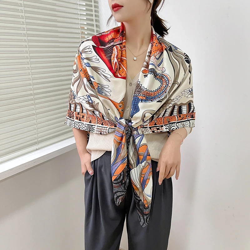 

2021 New luxury spring women scarf high-quality shawl silk fashion scarf beach sun protection bag turban scarf 130cm * 130cm