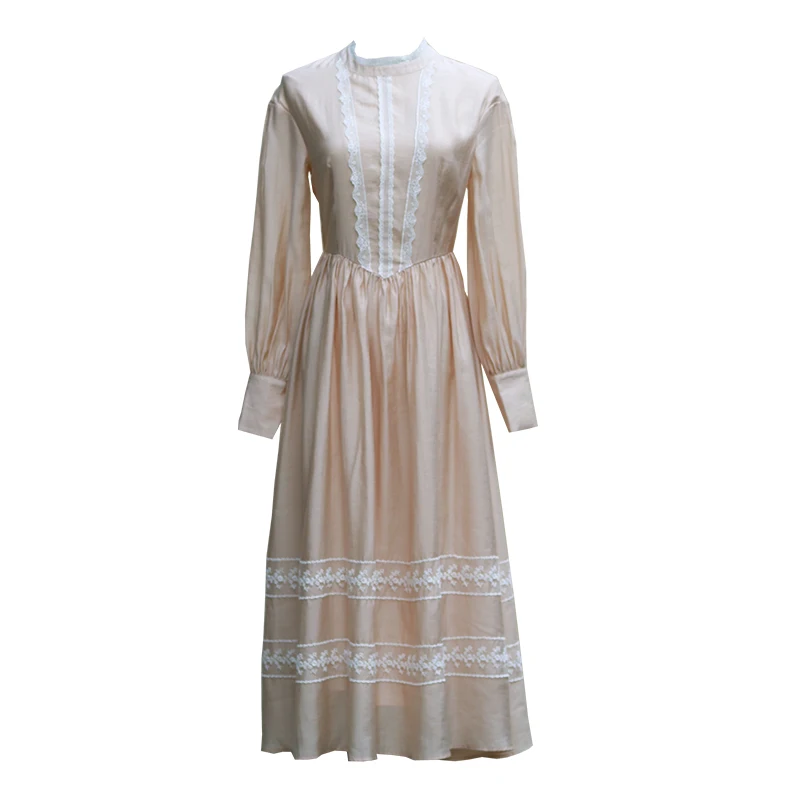 

LYNETTE'S CHINOISERIE Spring Autumn Original Design Women Vintage Rusitc Style Floral Print Plaid Patchwork Cotton Linen Dresses