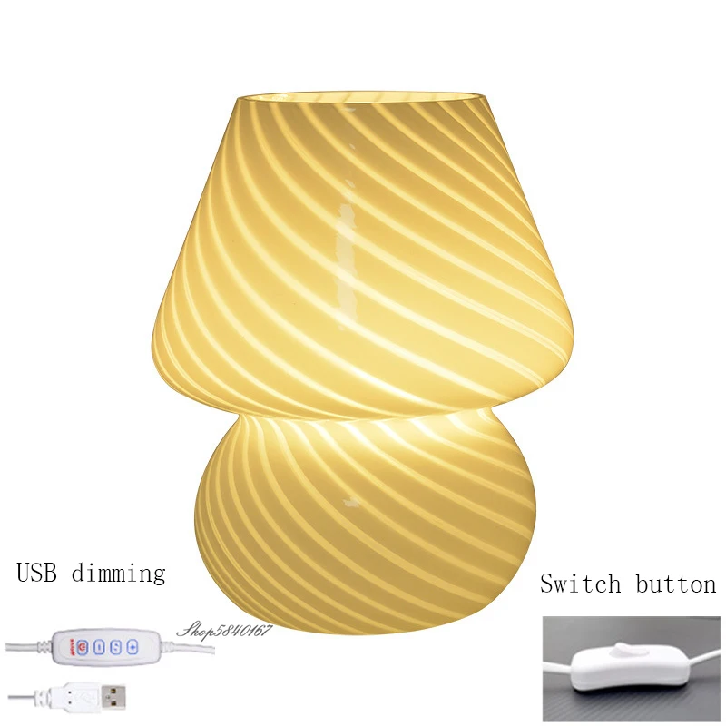 Симпатичные стеклянные настольные лампы в виде грибов для спальни ретро