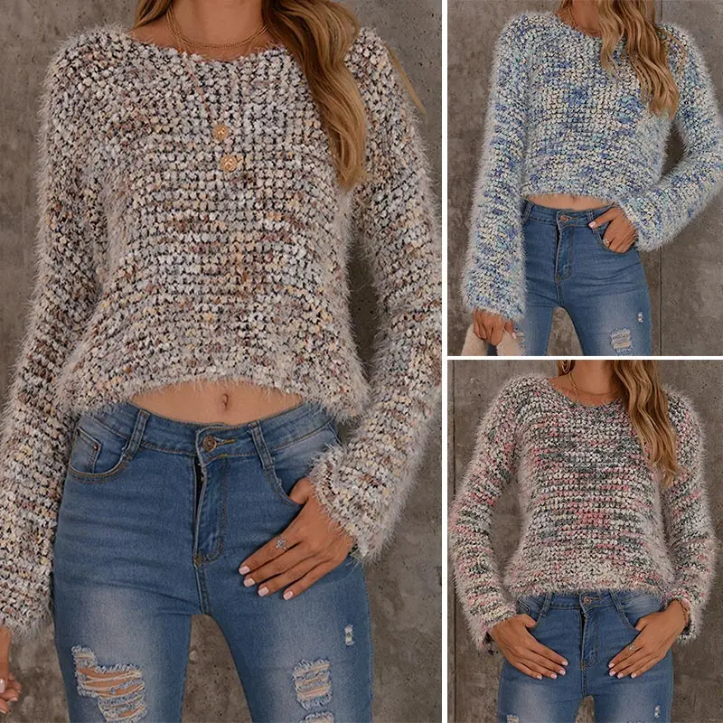 

Популярный женский свитер kf с круглым вырезом, свитер с длинными рукавами, трикотажный пуловер, свитер, джемпер, топы на осень-зиму