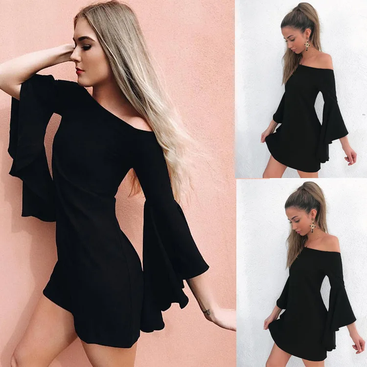 Женское платье с расклешенными рукавами DAYIFUN черное облегающее мини-платье