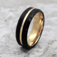 i fdlk new 8mm black brushed black edge stainless steel ring gold color groove stripe mens wedding band jewelry