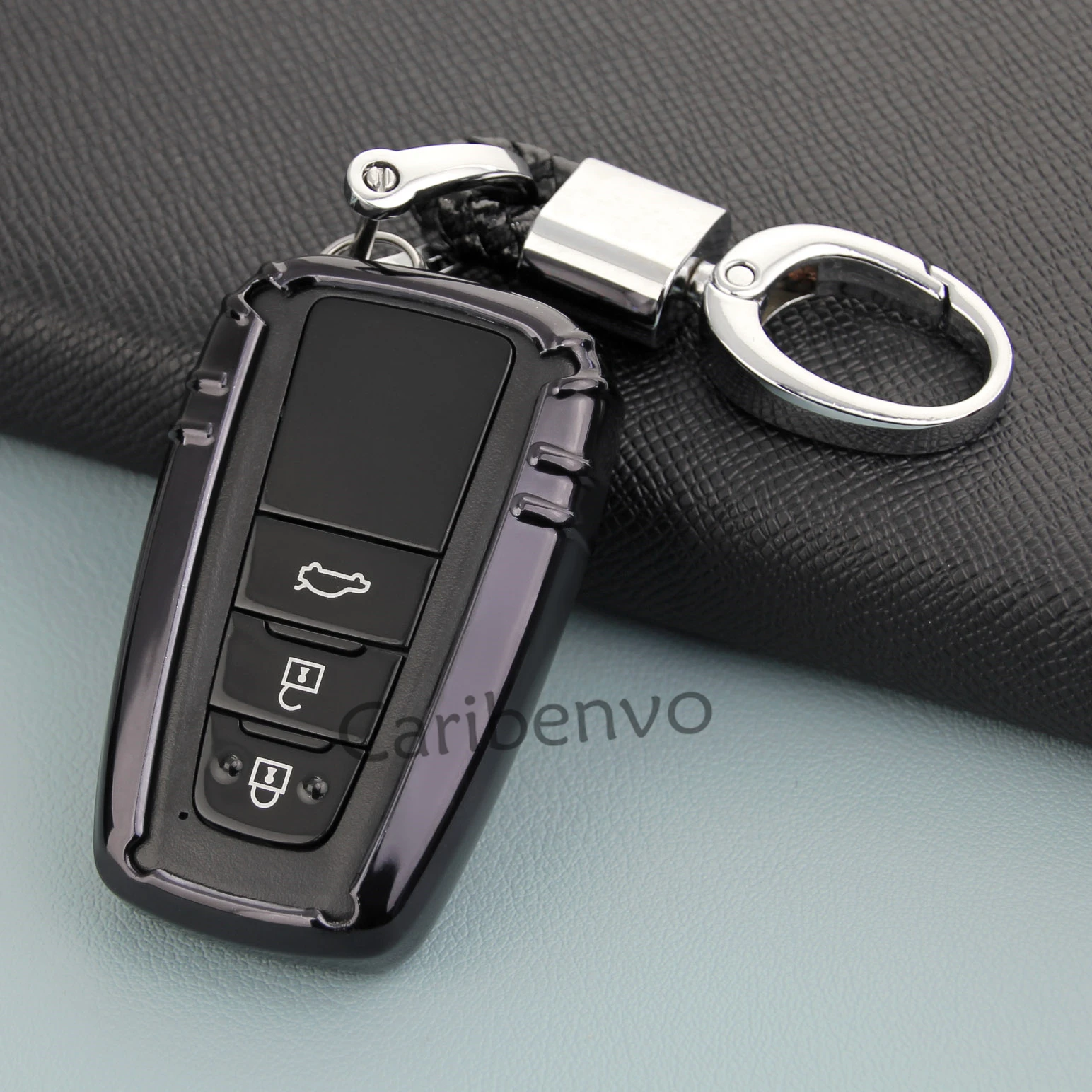 

Black Car Key Cover W/ Keychain Holder Accessories For New Toyota Camry Corolla C-HR Prius Land Cruiser Prado LC150 RAV4 Avalon