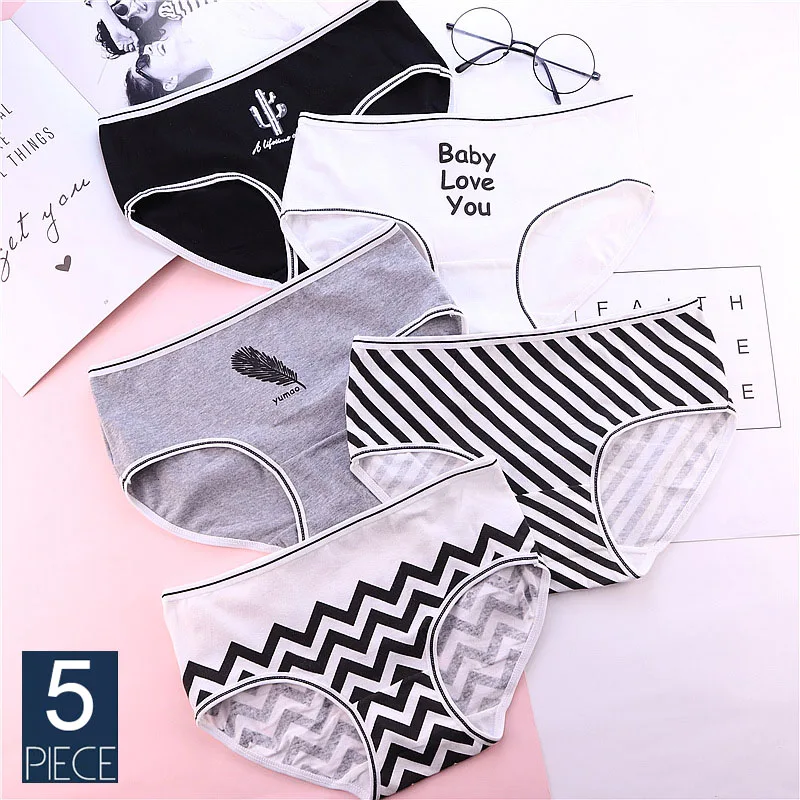 Cotton Panties Female Underpants Sexy Panties for Women  Underwear Stripe Pantys  Girl Briefs Lingerie 5PCS/Set Wholesale Panty