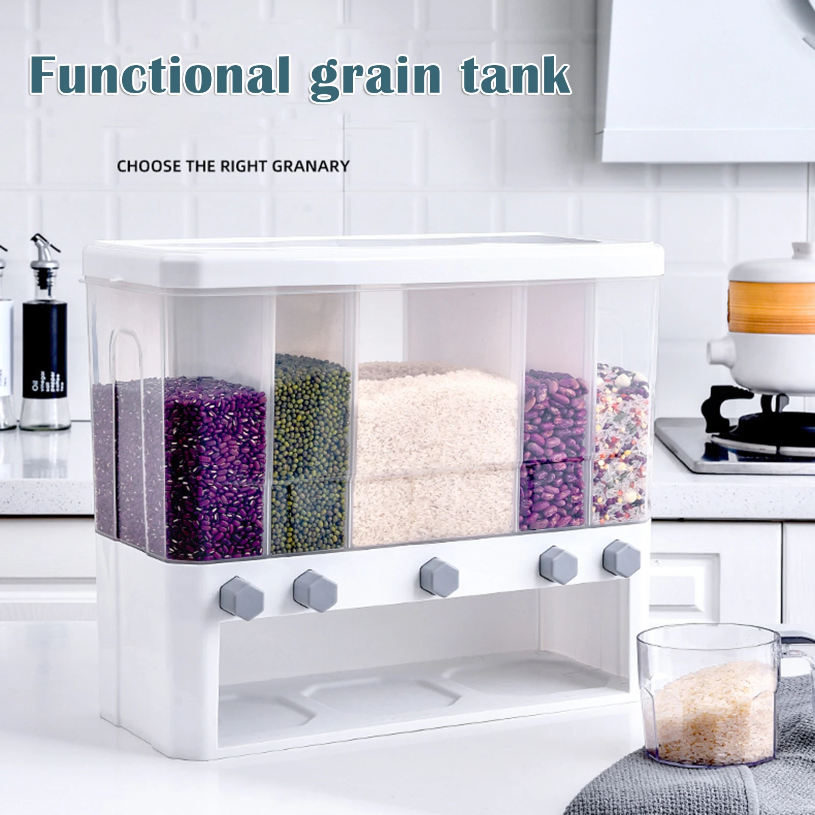 

Wall-Mounted Separate Grain Cereal Can Rice Storage Rice Cylinder Automatic Rice Plastic Box For Kitchen
