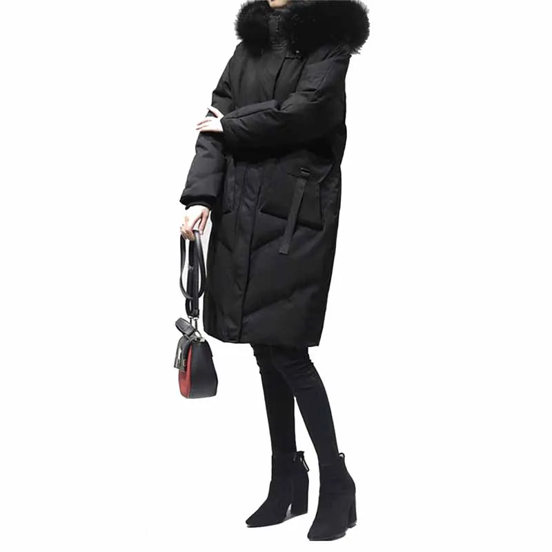 

2021 winter fur collar hooded medium long length women's down cotton padded jacket fat thickened cotton parkas coat