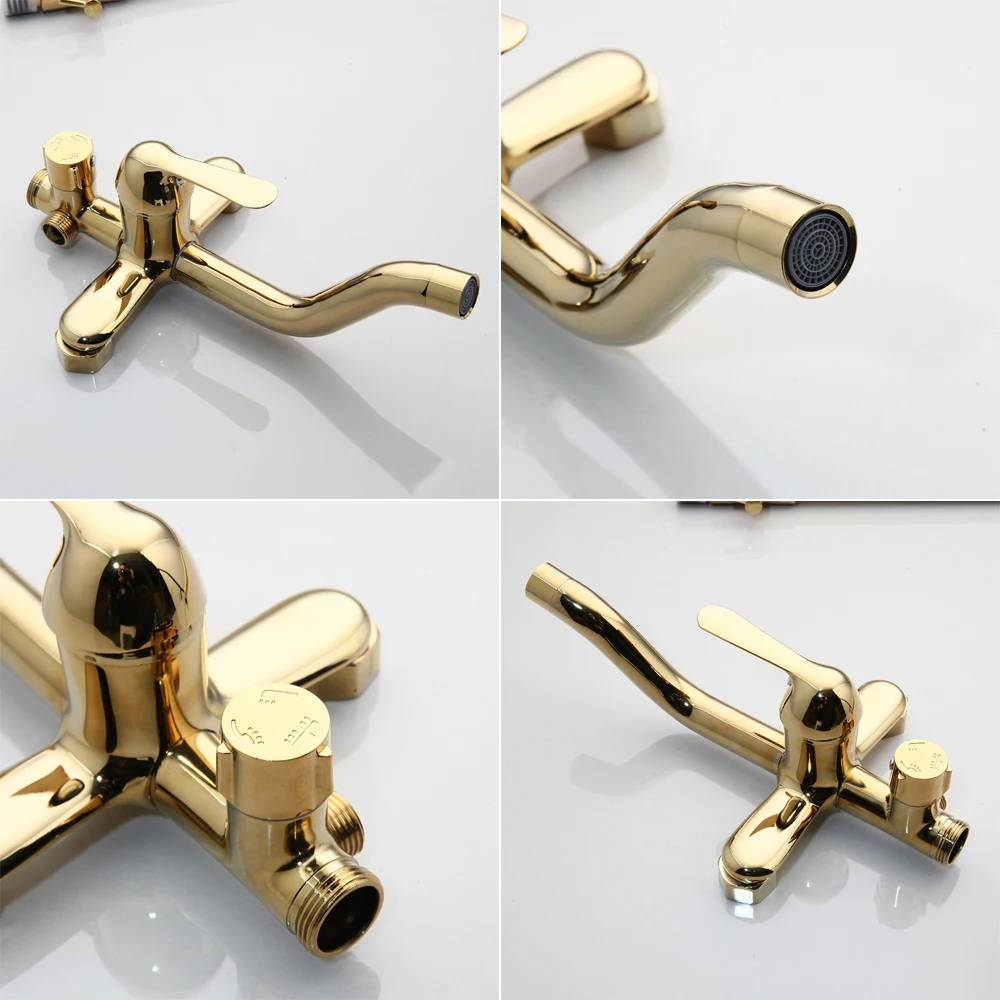

Luxury Golded Bathroom Rainfall Shower Faucet Set Wall Mounted Round Handshower Concealed Install Single Mixer Tap