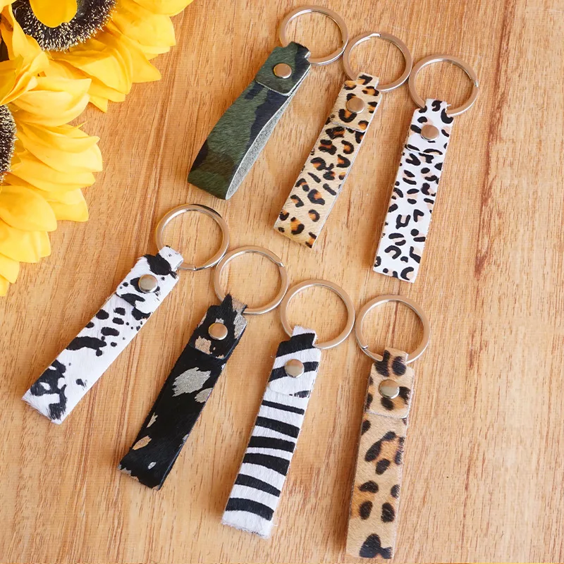 

Leopard Leather Genuine Leather Handle Keychains Key Rings