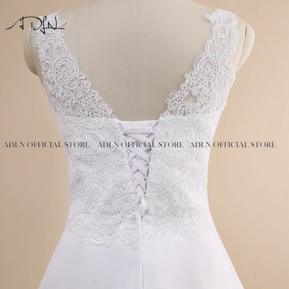 

ADLN V-neck Sleeves Plus Size Wedding Dresses Elegant Chiffon Beach Bridal Dress Custom Made Appliqued Wedding Gowns