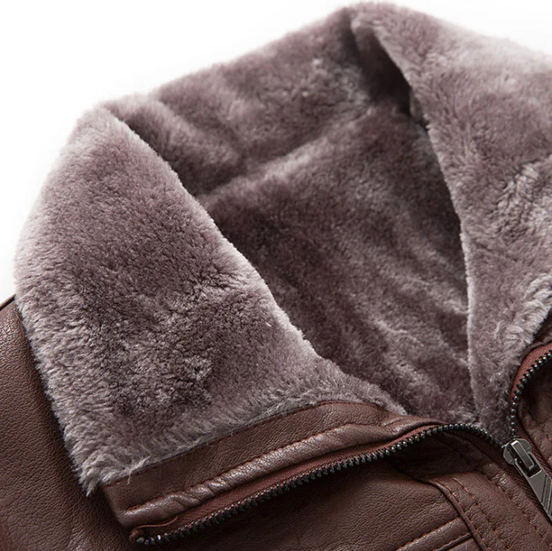 

New Winter Leather Jacket Men Business Causal Fur Collar Leather Jackets and Coats High quality Solid Color PU Male Outwear