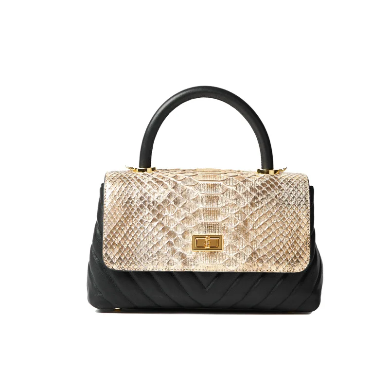 

new fashion leather handbag high-quality snakeskin handbags luxury one-shoulder diagonal bags retro diamond-shaped chain bags