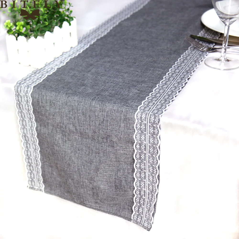 

NEW Vintage Simulation Lace Linen Table Runner Christmas Wedding Gray Table Runners Dining Room Restaurant Table Gadget 30x180cm