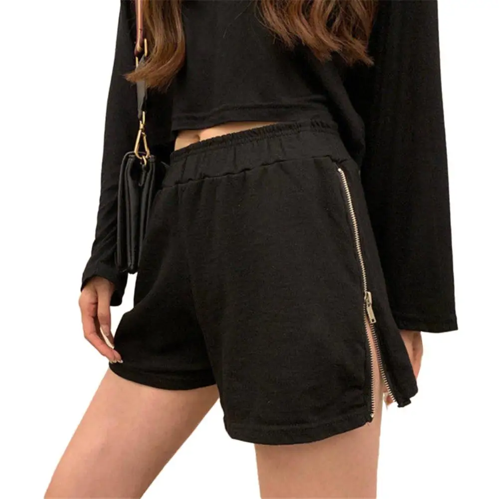 

Women Soft Wide Leg High Waist Zip Side Split Elastic Shorts Sports Short Pants