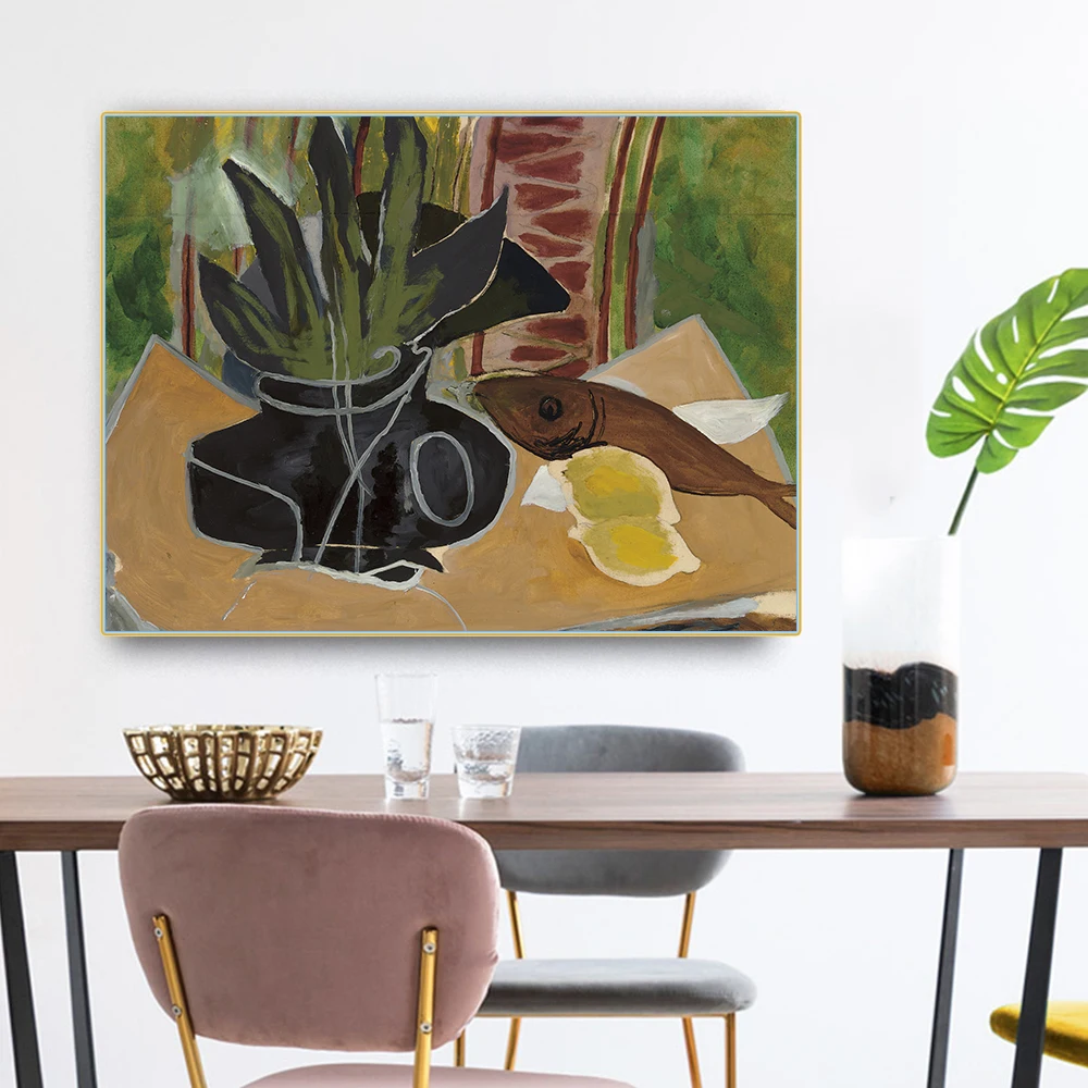 Цитон Холст Картина маслом Жорж Braque 《 натюрморт ваза и рыба Artwork художественное