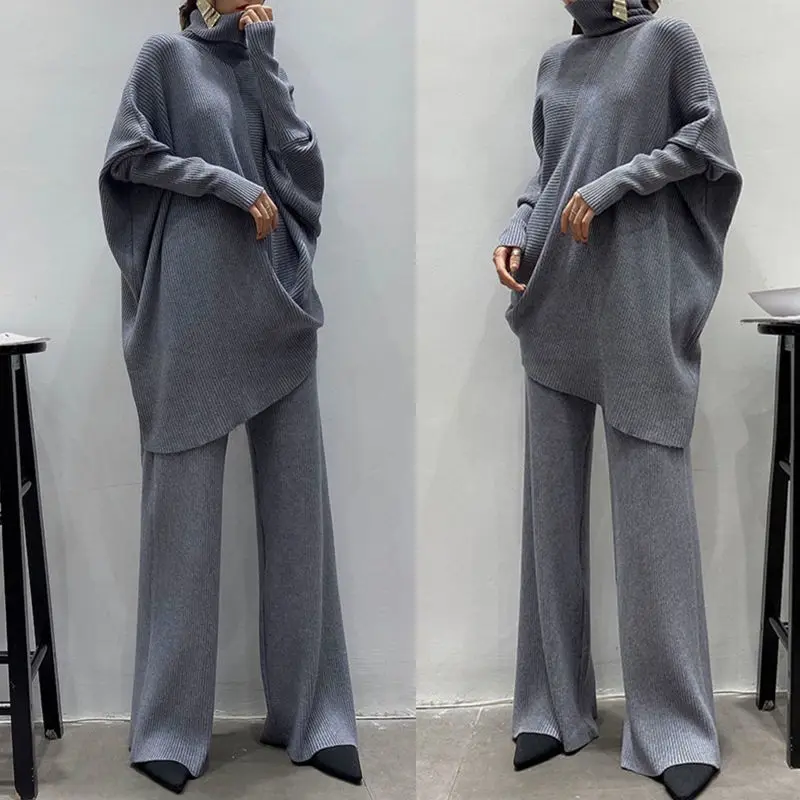 

New Two-piece Set Women's Turtleneck Sweater And Wide Leg Pants Spring And Autumn 2-Piece Set