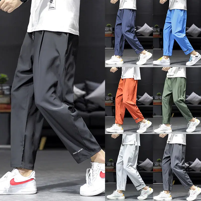 

Spring and summer ice silk casual pants men's trend fattening plus size Japanese loose fat straight sports pants2021