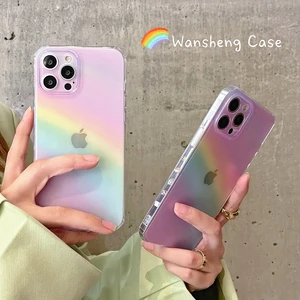 colorful pink rainbow transparent phone case for iphone 13 pro max 12 mini 11 x xs xr 7 8 plus se fashion soft shockproof cover free global shipping