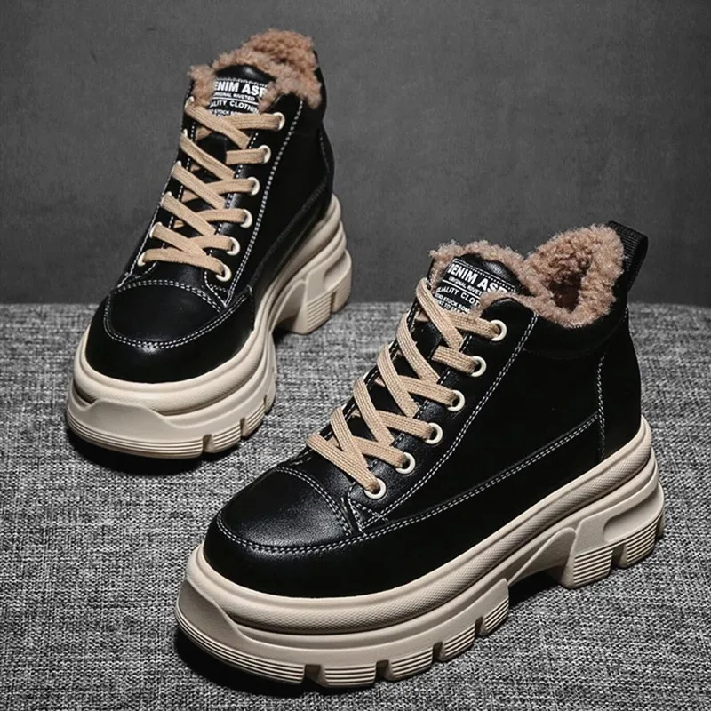 

Женские повседневные ботинки, модные кроссовки на шнуровке, зимние женские ботинки на платформе, утепленные теплые ботинки из хлопка для же...