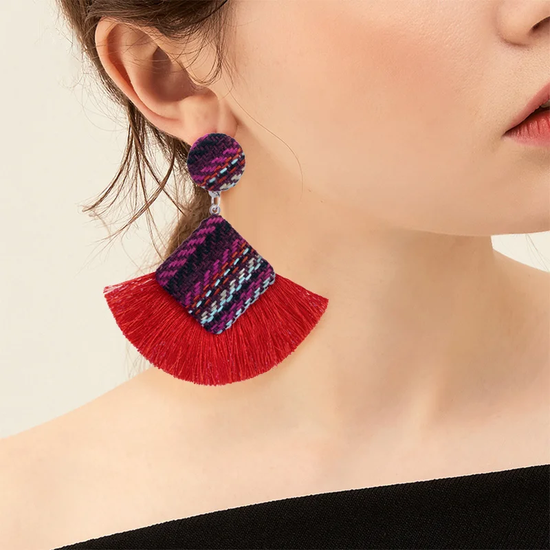 

ZWC Fashion Bohemian Big Tassel Dangle Drop Earrings for Women Statement Wedding Red Fringe Female Earrings 2020 Jewelry
