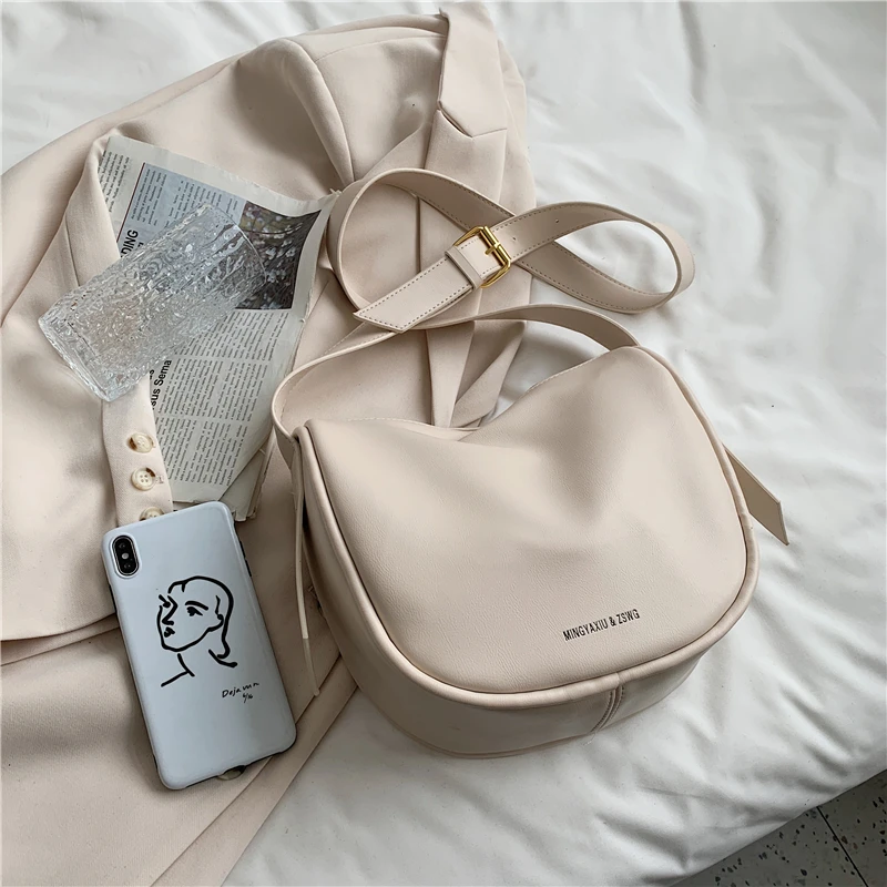 

New Luxury Fashion Women Crossbody Bag Soft PU Semicircle Saddle Bags Soft Leather Shoulder Bags For Ladies Handbags Designer