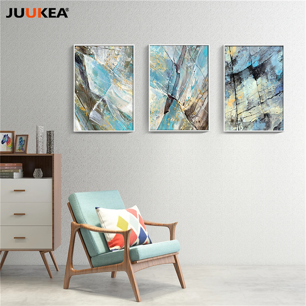 3 Панели абстрактный синий камень Мрамор трещины современные украшения дома