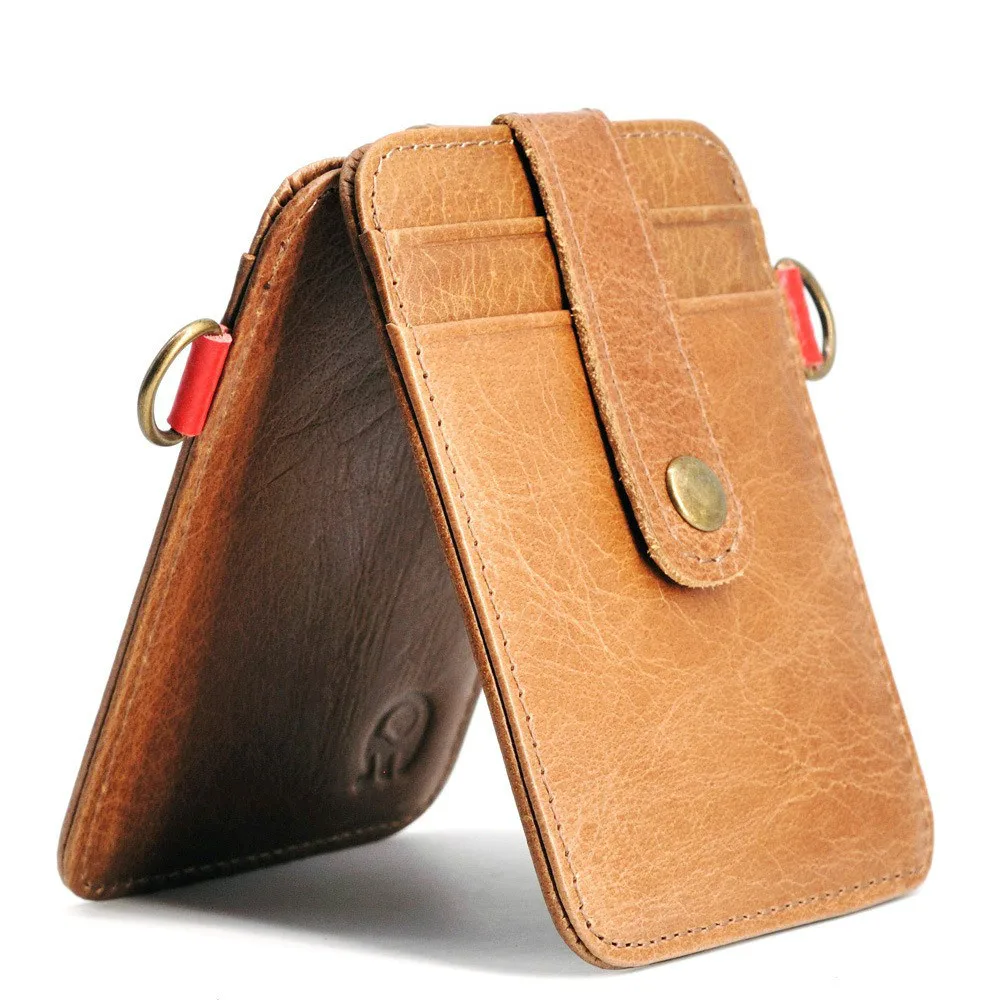 Коричневый тонкий чехол для карт кожаный кошелек мужчин и женщин двойной