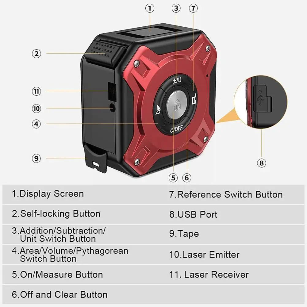 

40m measuring tape distance meter retractable ruler roulette tool electronic finder digital range measuring P1Z1