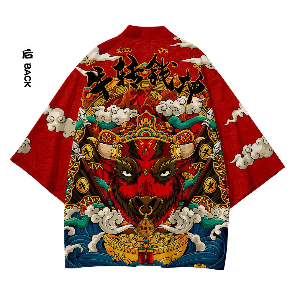 

Summer Japanese Style Samurai Kimono Pants Suit Streetwear Men Women Chinese Cartoon Printed Cardigan Japan Harajuku Clothes