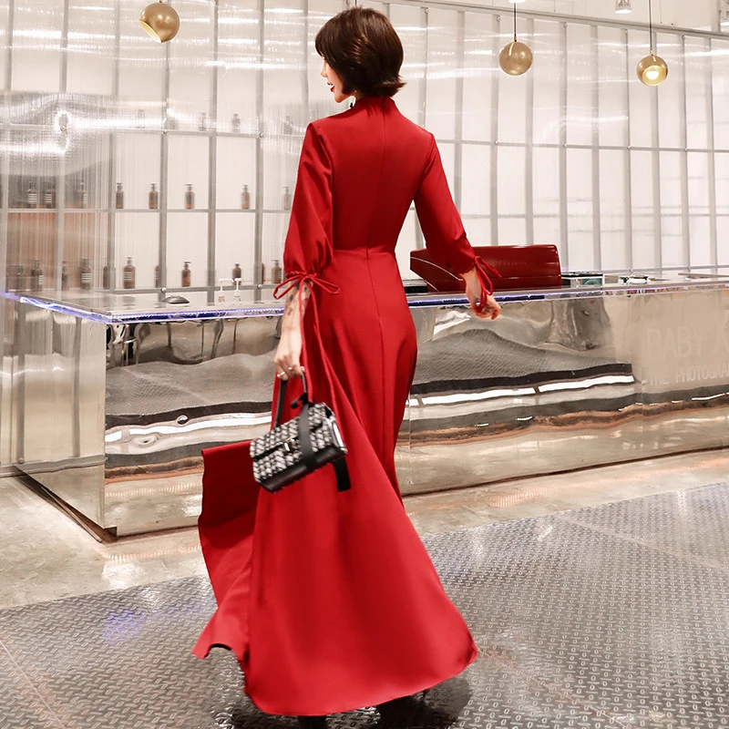 Красные женские Высокая Талия v-образным вырезом Вечерние платья модные класса