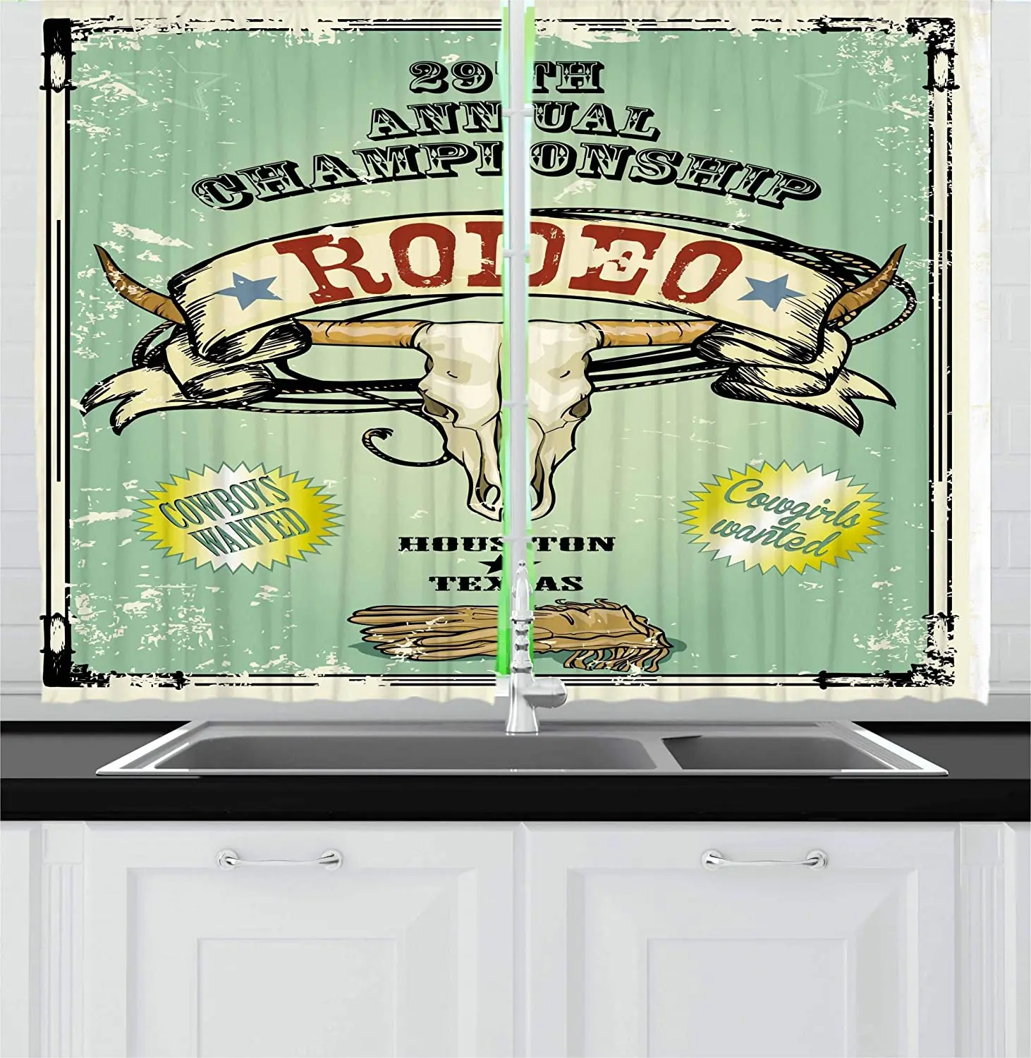 Западные кухонные шторы в ретро стиле постер чемпионата родео с черепом быка
