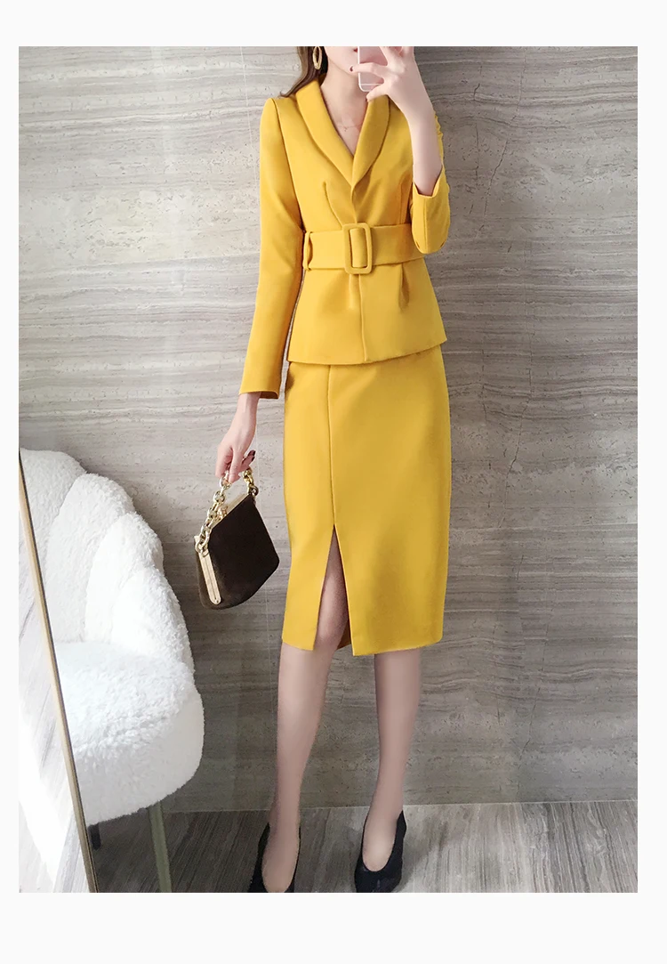 2019 осень зима новый корейский красный тонкий пиджак в деловом стиле + юбка