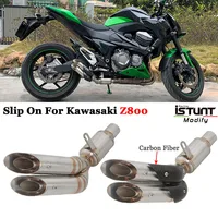 Slip On For Kawasaki Z800 Motorcycle GP Exhaust Pipe Escape System Modify Middle Link Pipe Doubl Hole Muffler Carbon Fiber Cover